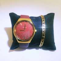 Spectrum Gold Dial Red Band Women's Wristwatch