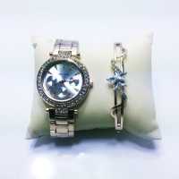 Spectrum Gold Band Silver Case Stone Women's Wristwatch