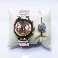 Spectrum Gold Band Gold Dial Stone Women's Wristwatch