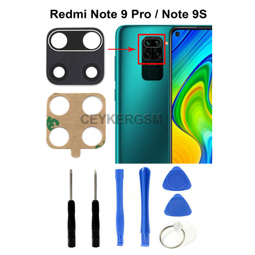 Xiaomi Redmi Note 9 Pro Kamera Camı Arka Kamera Lensi + Yapıştırıcı Bant + Tamir Montaj Seti