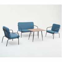 Decosit Alız Garden Balcony Aluminum Seating Group (2+1+1+Coffee Table) - Blue Fabric