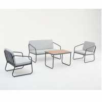 Decosit Flora Garden Balcony Aluminum Seating Group (2+1+1+Coffee Table) - Gray Fabric