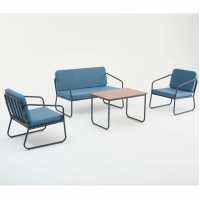 Decosit Flora Garden Balcony Aluminum Seating Group (2+1+1+Coffee Table) - Blue Fabric