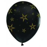 Balloon Printed 12 Inch All-Round Black Star Gold Pk:100 Kl:50