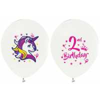 Balloon Printed Licensed 12 Inch 4+1 Unicorn 2 Year White Pk:100 Kl:50