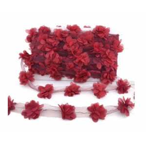 Flower Tulle Laz.Cut.Large Maroon P10Yard(120Flower)-80