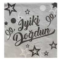 Napkin Happy Birthday Silver 33X33 Cm Pk:20 Kl:75