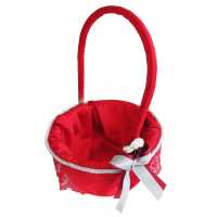 Basket Round Long Handle With Lace Red P1-25