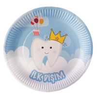 Plate Carton First Teeth Blue 23 Cm Pk:8-24