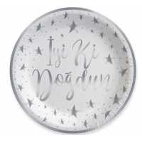 Plate Silver Happy Birthday Printed White Pk:6 Kl:48