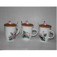 Wholesale Wooden Lid Flamingo Mug Cup