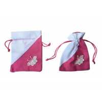 Wholesale Butterfly Patterned Fuchsia Red Burlap Pouch