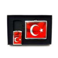 Wholesale Turkish Flag Design Lighter Cigarette Case Set