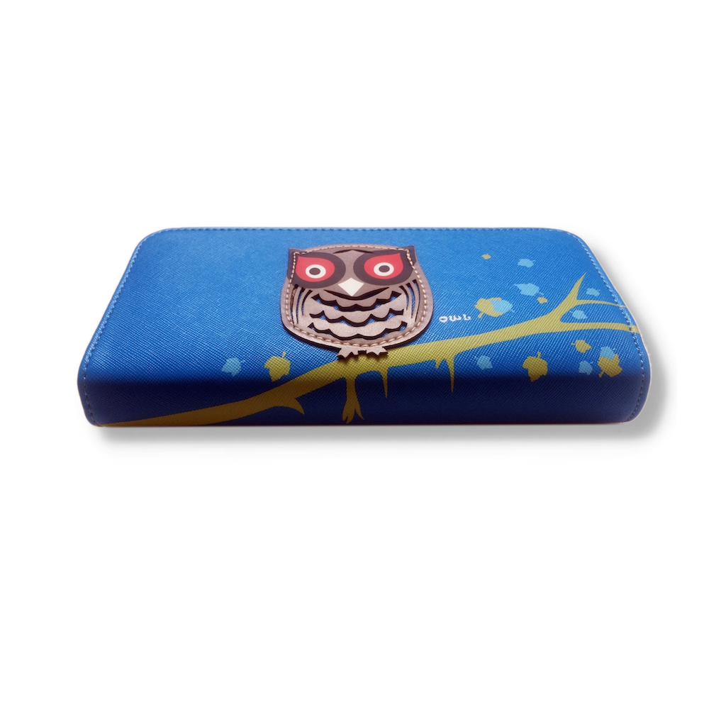 Wholesale Owl Figured Hand Strap Women's Wallet Blue