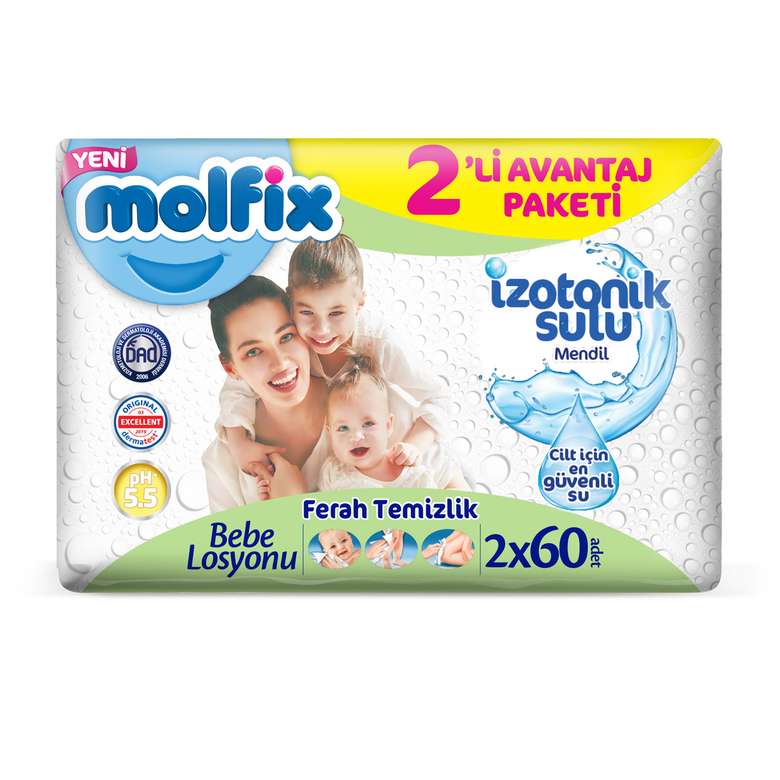 Molfix Newborn 60 Sheets 2-Pack Wet Wipes