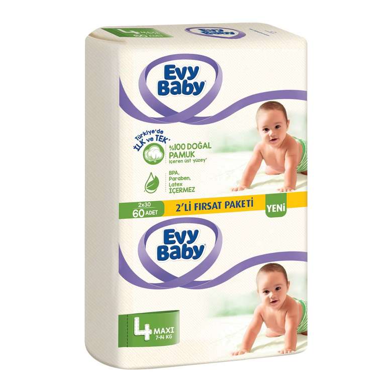 Evy Baby Diaper No:4 Maxi 2-Pack 60 Pieces