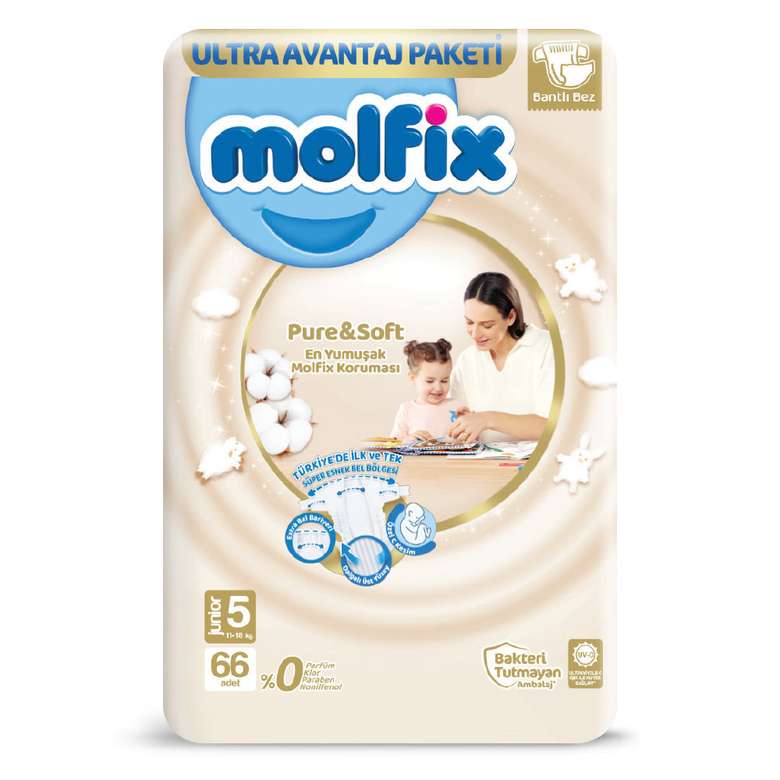 Molfix Pure&Soft Baby Diaper No:5 Junior 66 pcs