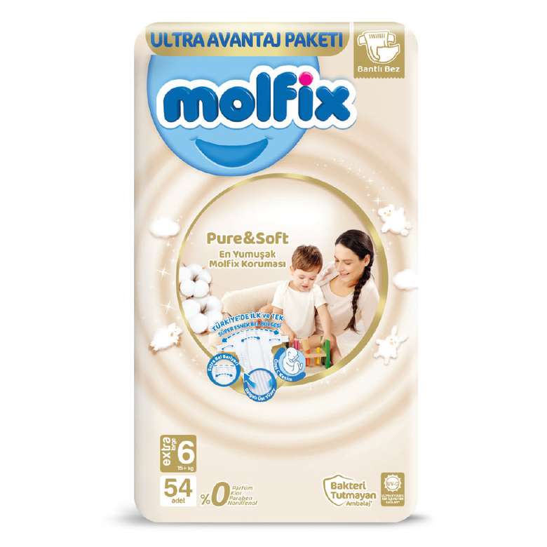 Molfix Pure&Soft Baby Diaper No:6 XL 54 pcs