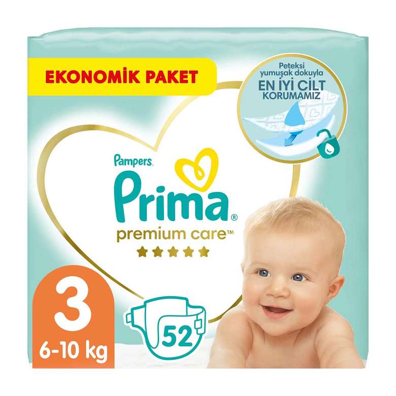 Prima Premium Care Baby Diaper No:3 Midi 52 Pieces Jumbo Package