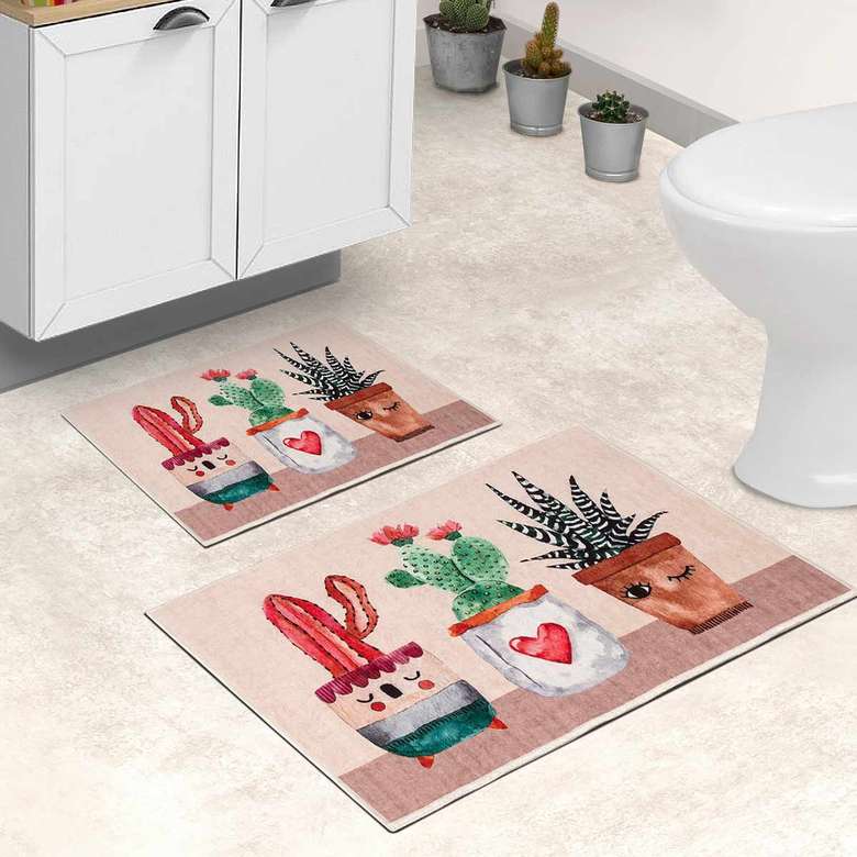 Digital Printed Non-Slip 2-Piece Bathroom Closet Set Pink