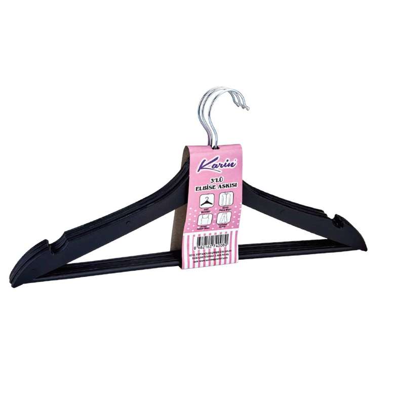 Wooden Look Plastic Hanger 3-Set Black