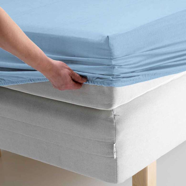 Single Cotton Elastic Bed Sheet Blue