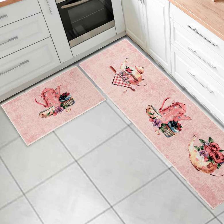 Digital Printed Non-Slip Kitchen Rug Set Pink