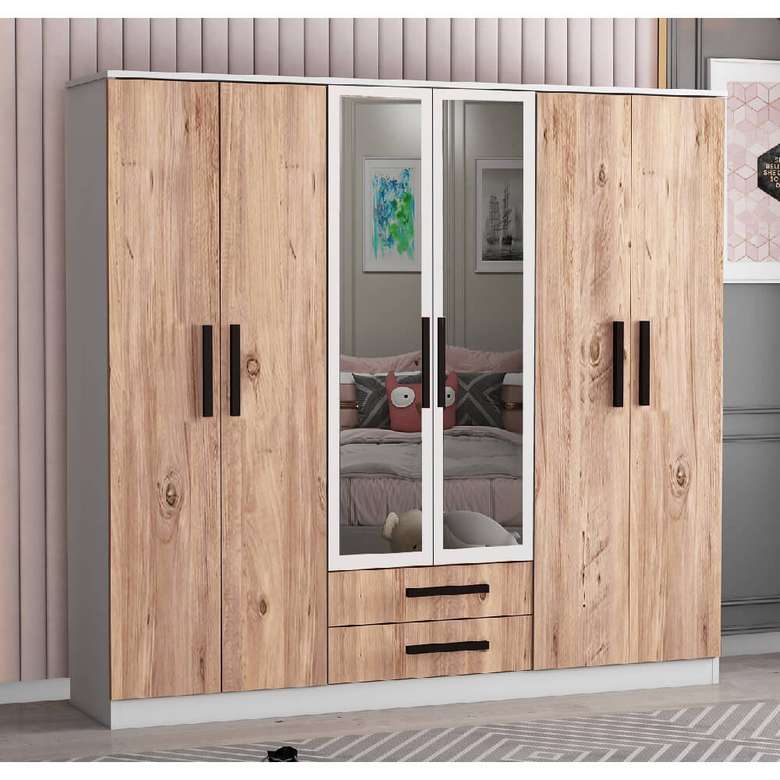 Tiamob Gabido 6 Doors 2 Drawers Mirrored Wardrobe