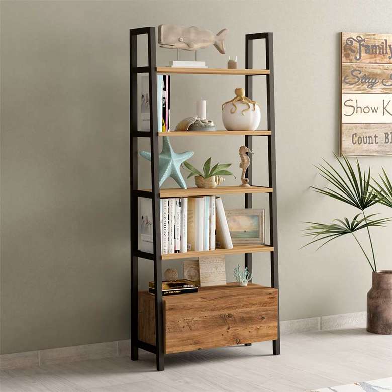 Tiamob Alisa Bookshelf with Lid and 5 Shelves with Metal