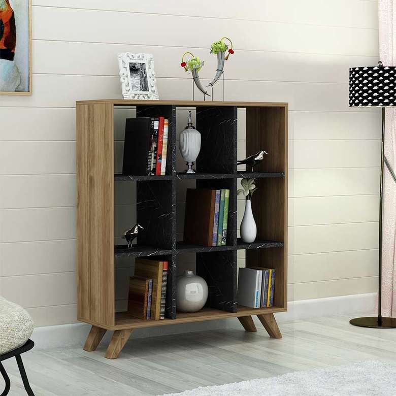 Tiamob Ceylan Bookcase Black Marble - Walnut