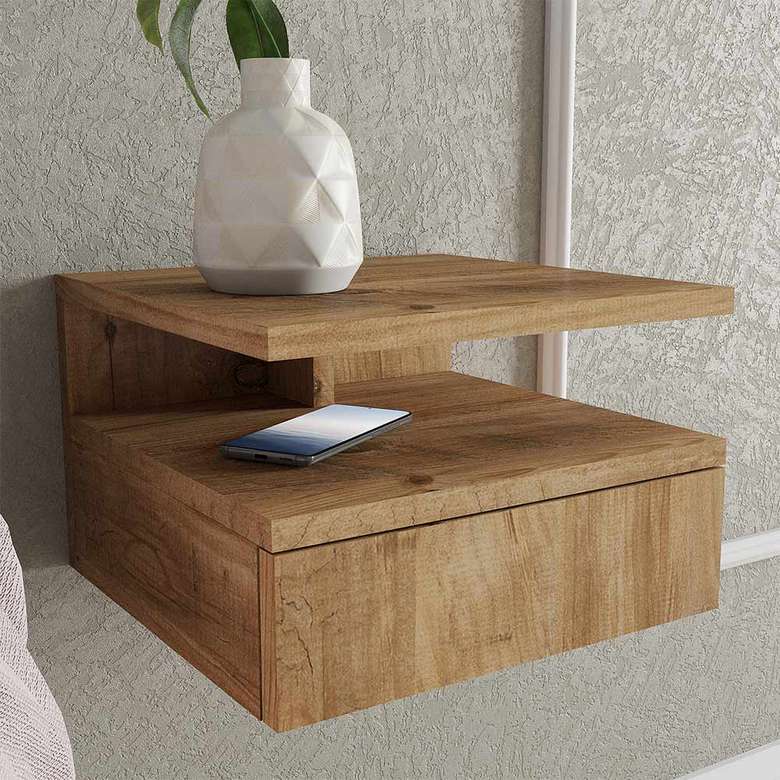 Tiamob Derya Clamshell and Shelf Nightstand- Atlantic Pine