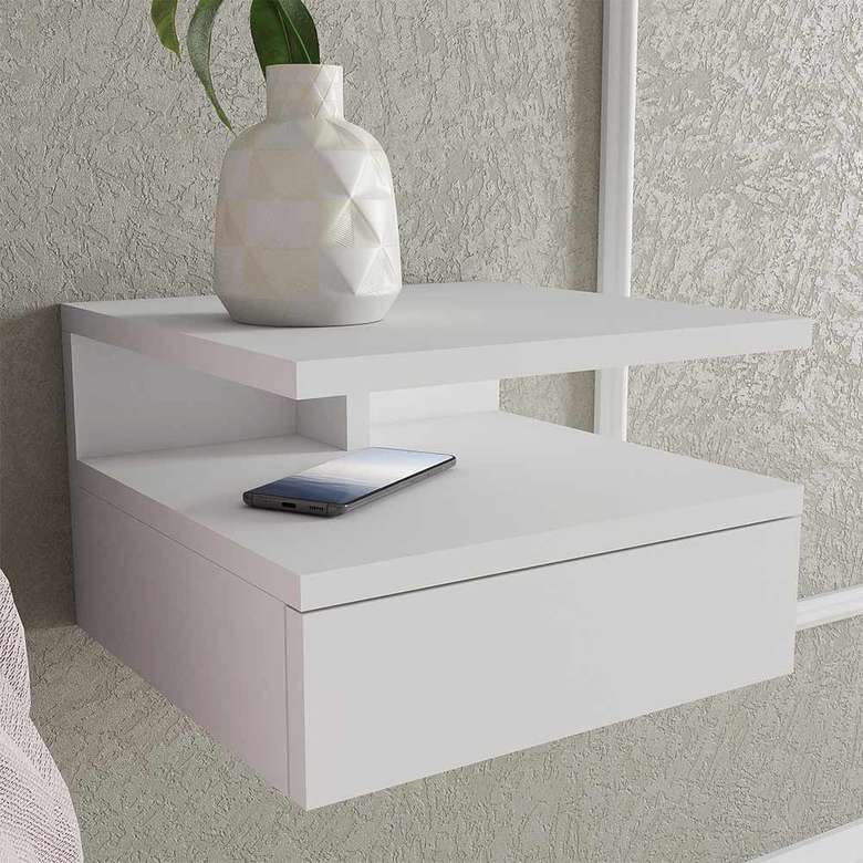 Tiamob Derya Clamshell and Shelf Bedside Table - White