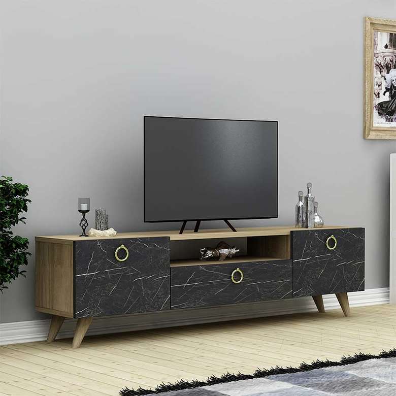 Tiamob Dicle Tv Unit Black Marble Sapphire Oak