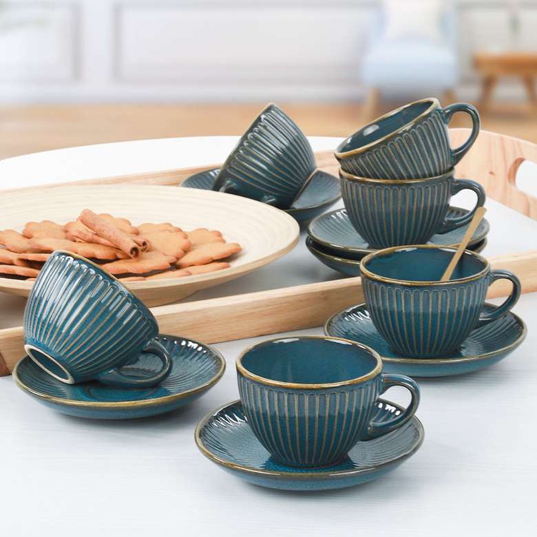 Keramika Azure Myra Tea Cup Set 12 Pieces for 6 Persons