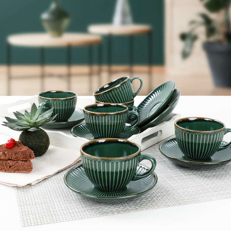 Keramika Emerald Myra Tea Cup Set 12 Pieces for 6 Persons