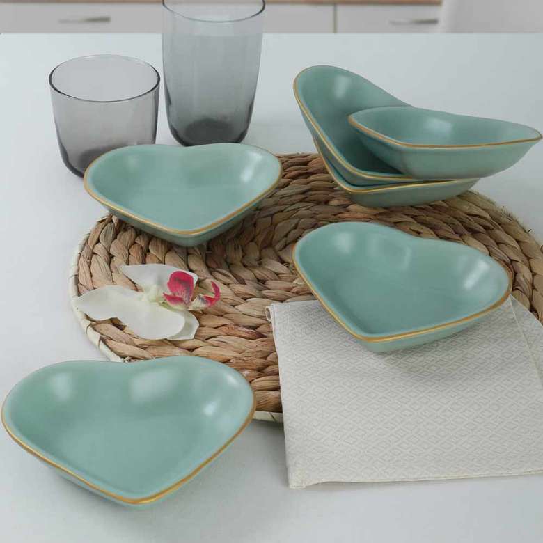 Keramika Gold Heart Snack Bowl 14 Cm 6 Pieces Matte Light Green