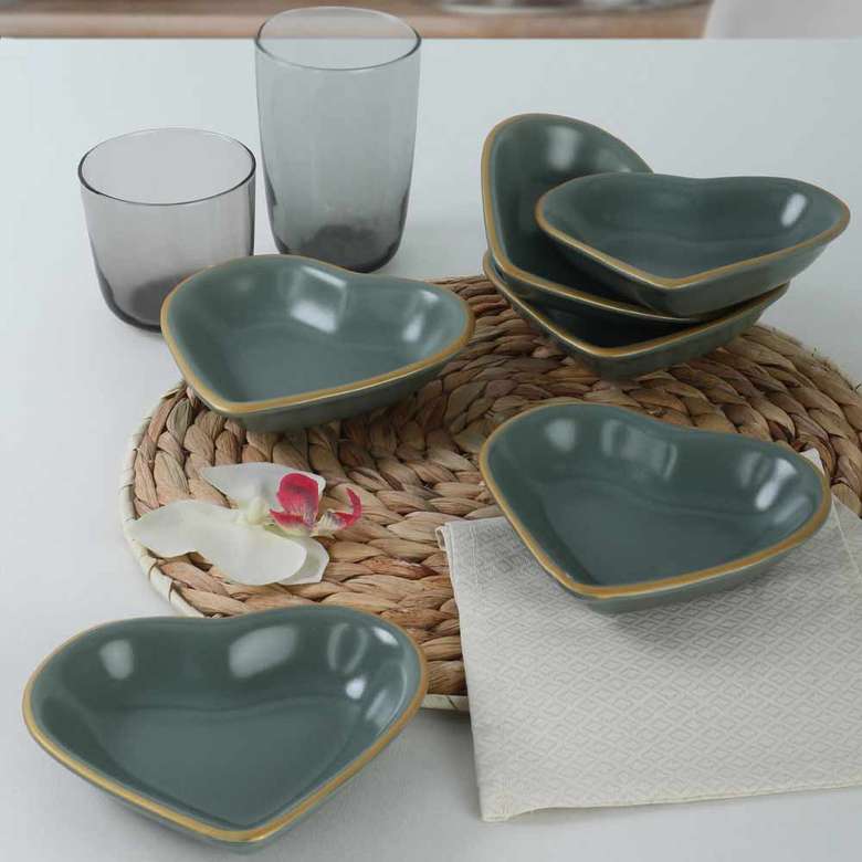 Keramika Gold Heart Snack Bowl 14 Cm 6 Pieces Matte Green