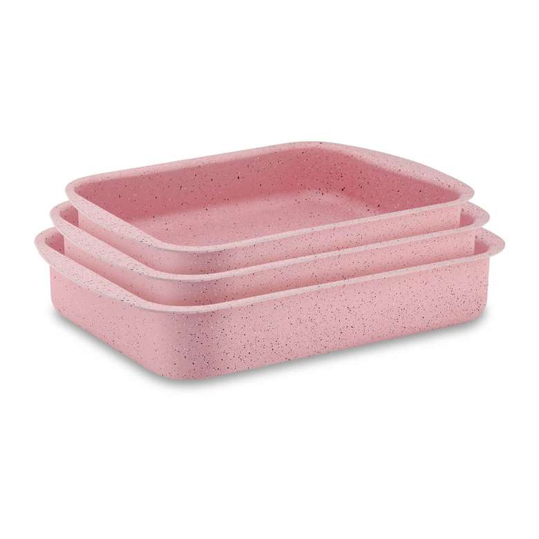 Hascevher Germanitium Granite Cornered Tray Set 3Pcs - Pink