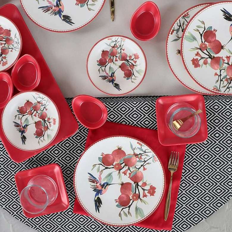 Keramika Pomegranate Flower Breakfast Set 21 Pieces for 4 Persons