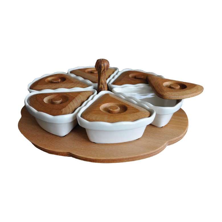 Peseramic Wooden Stand Daisy Breakfast Set of 6