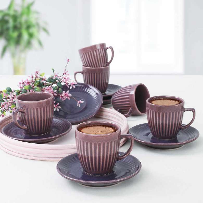 Keramika Berry Line Coffee Cup Set 12 Pieces for 6 Persons