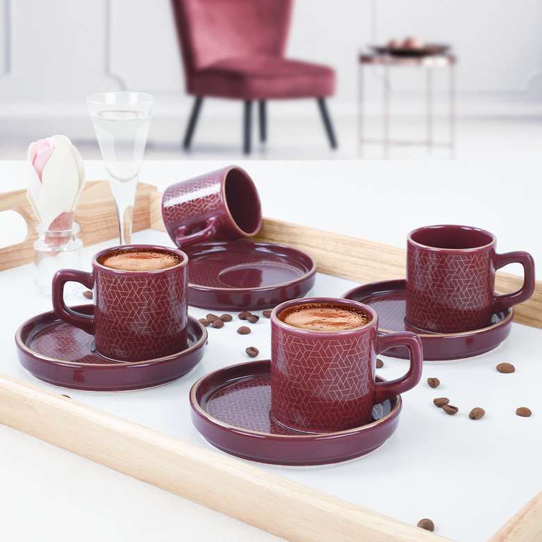 Keramika Dora Plum Coffee Cup Set 8 Pieces for 4 Persons