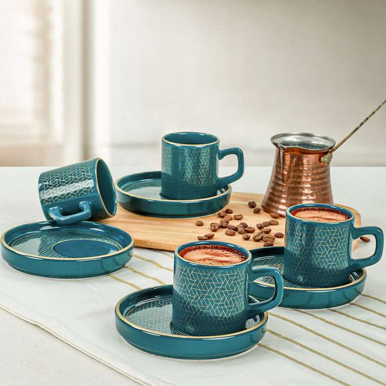 Keramika Dora Petrol Blue Coffee Cup Set 8 Pieces for 4 Persons