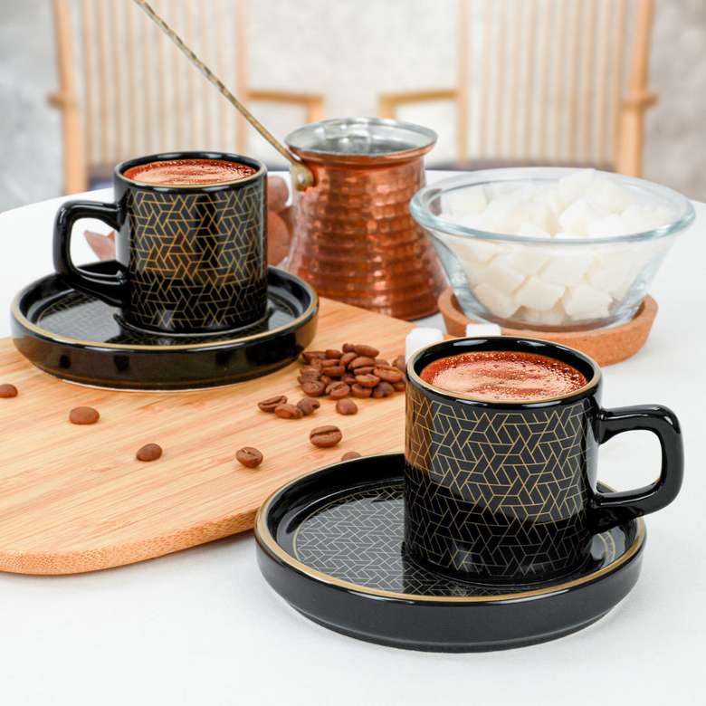 Keramika Dora Black Coffee Cup Set 4 Pieces for 2 Persons