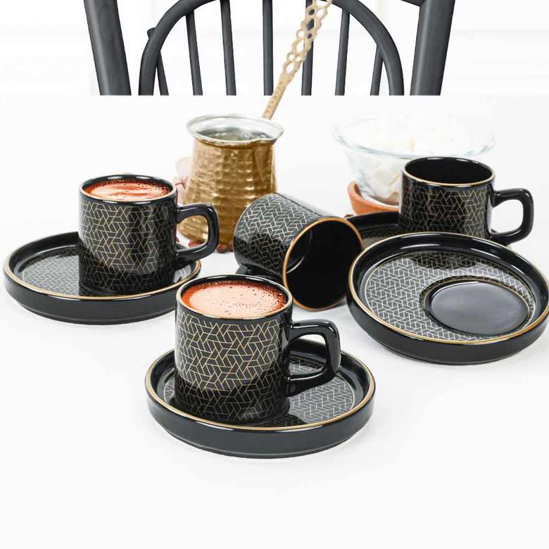 Keramika Dora Black Coffee Cup Set 8 Pieces for 4 Persons