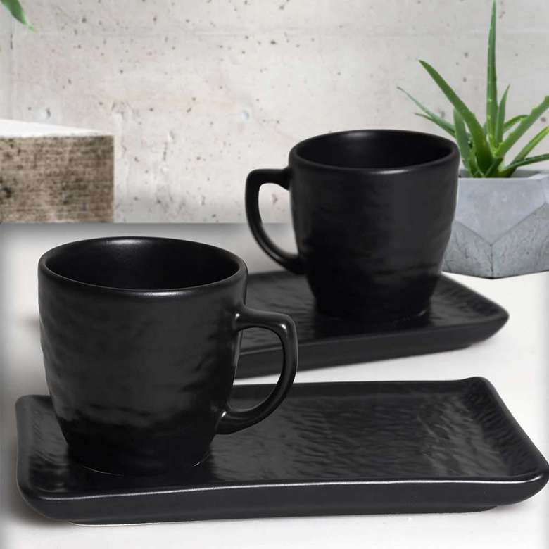 Keramika Matte Black Natural Stone Coffee Presentation Set2 Person