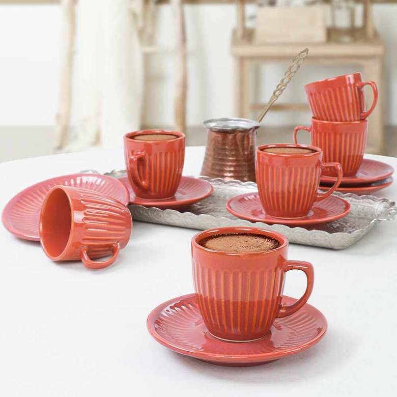 Keramika Coral Line Coffee Cup Set 12 Pieces for 6 Persons