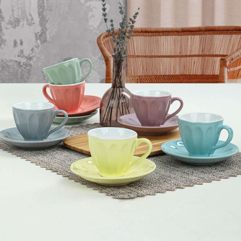 Keramika Soft Mix Almond Tea Set 12 Pieces for 6 Persons