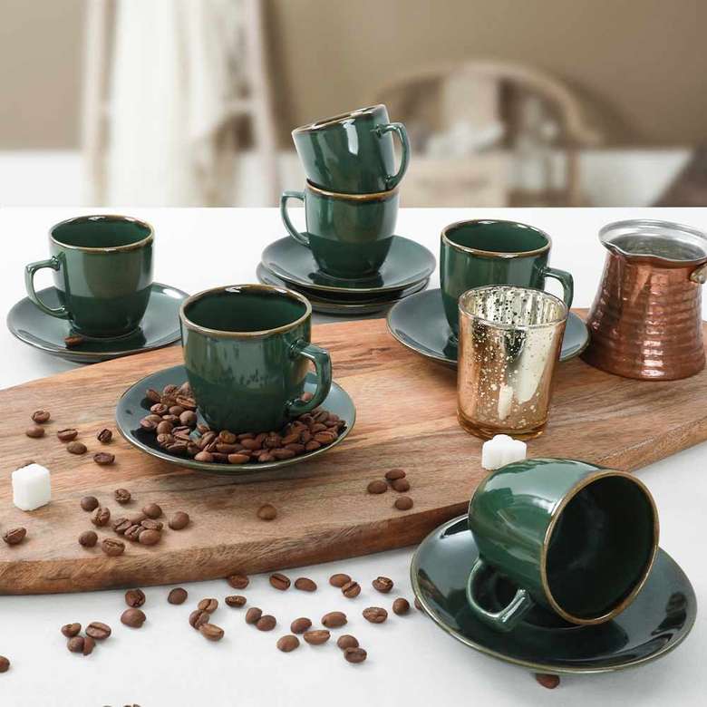 Keramika Emerald Coffee Cup Set 12 Pieces for 6 Persons