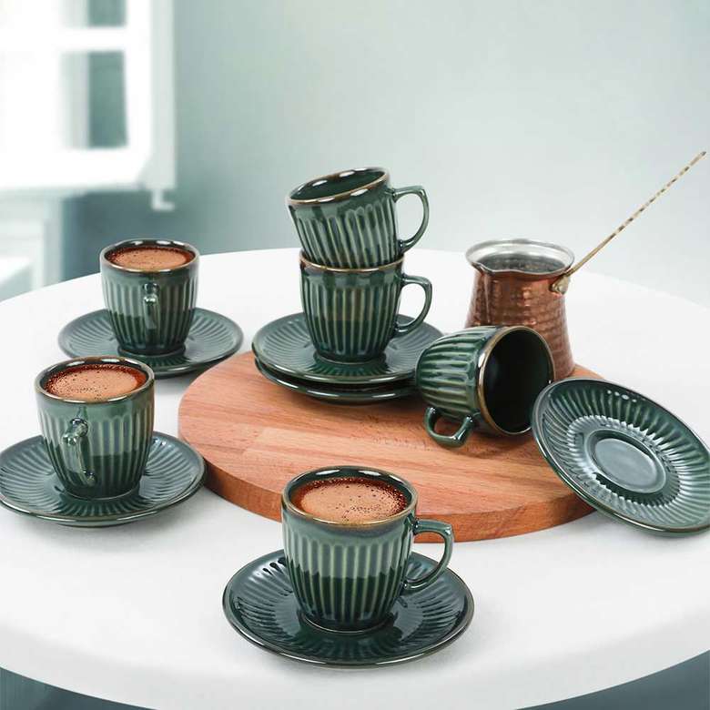 Keramika Zümrüt Line Coffee Cup Set 12 Pieces for 6 Persons